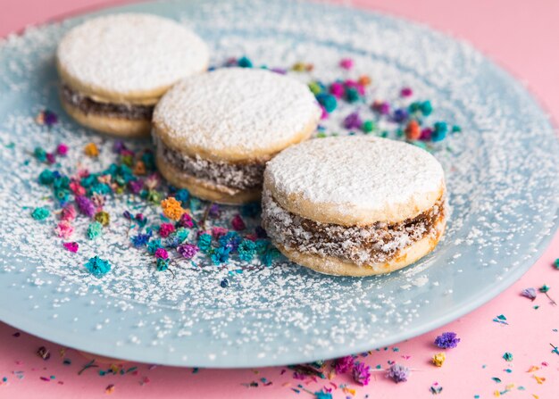 Primo piano del concetto delizioso alfajores