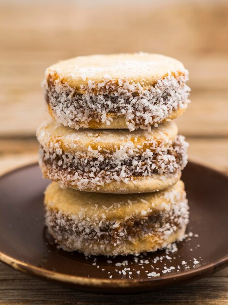 Primo piano del concetto delizioso alfajores