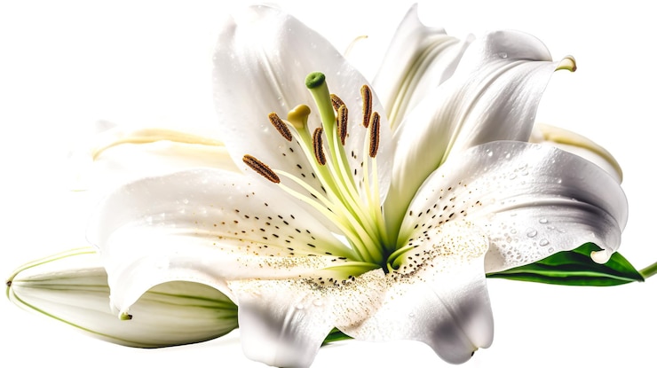 Foto gratuito primo piano del fiore del giglio su un'intelligenza artificiale generativa del fondo bianco