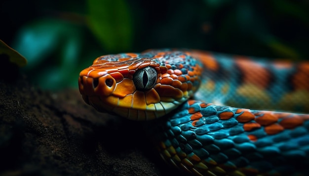 Primo piano del modello a spirale della vipera in via di estinzione generato dall'intelligenza artificiale