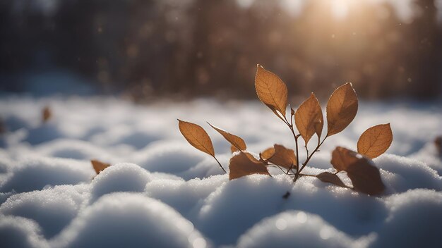 Primo piano di foglie autunnali nella neve Bellissimo sfondo della natura