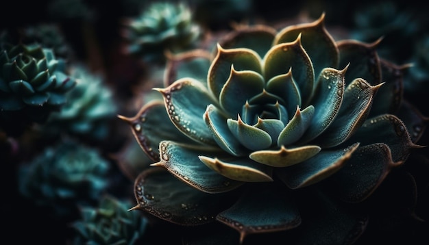 Primo piano di foglie verdi fresche di piante succulente generate dall'intelligenza artificiale