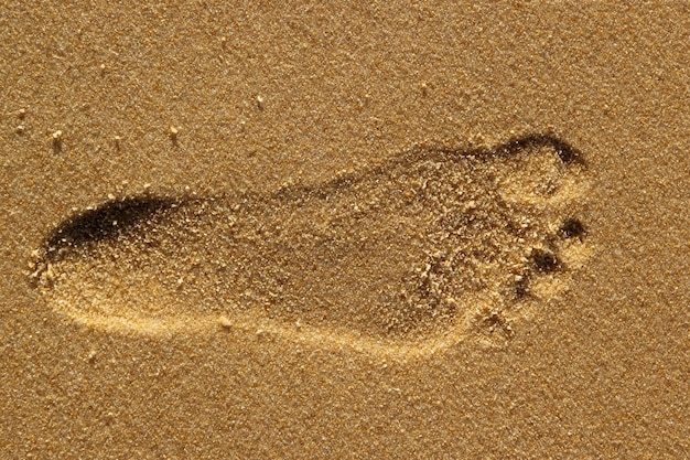 Primo piano di un'impronta di un essere umano sulla sabbia