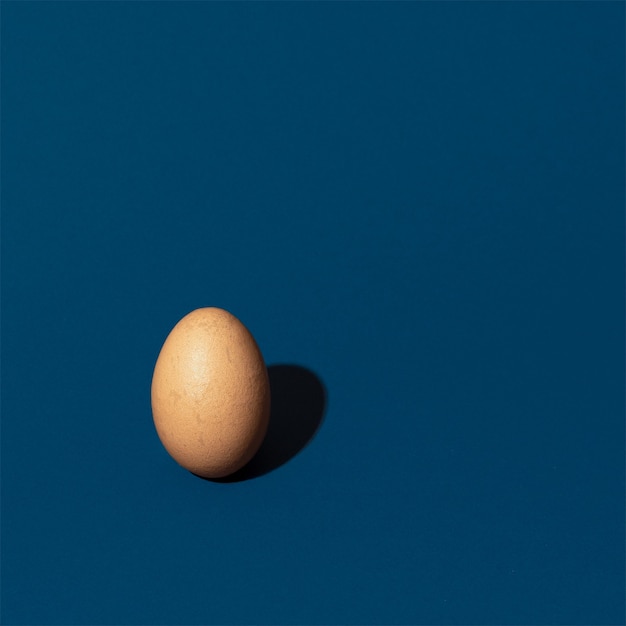 Primo piano di un uovo su sfondo blu