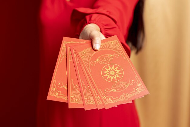 Primo piano per le carte cinesi del nuovo anno