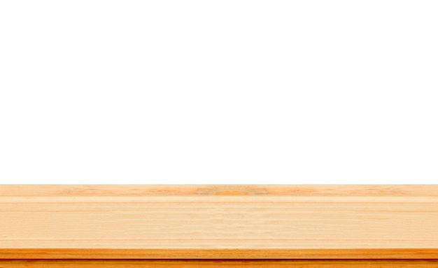 Primo piano Sfondo di studio in legno chiaro su sfondo bianco - ben utilizzato per i prodotti presenti.