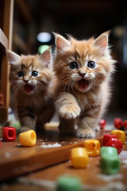 Primo piano su adorabili gattini in casa