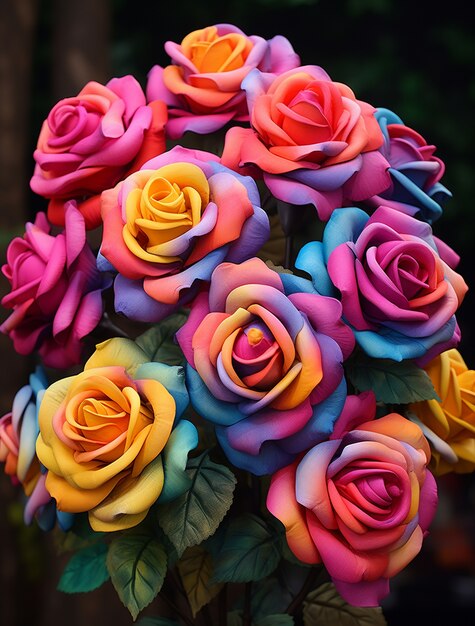 Primo piano su rose colorate