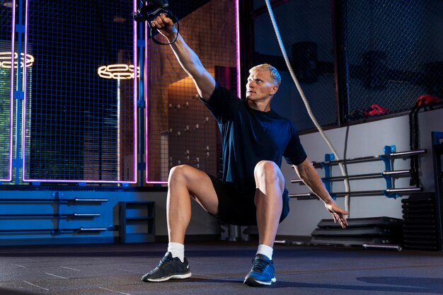 Primo piano su un uomo che fa allenamento crossfit