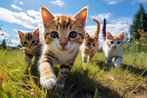 Primo piano sui gattini che camminano all'aperto