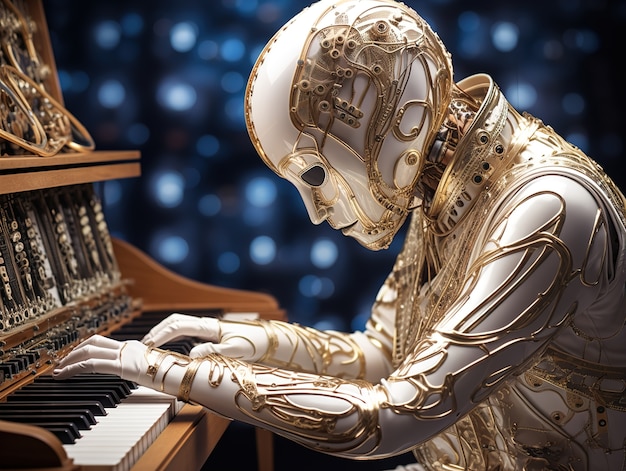 Primo piano sul canto del robot antropomorfo