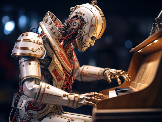 Primo piano sul canto del robot antropomorfo