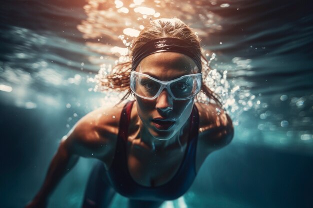 Primo piano sul nuoto dell'atleta