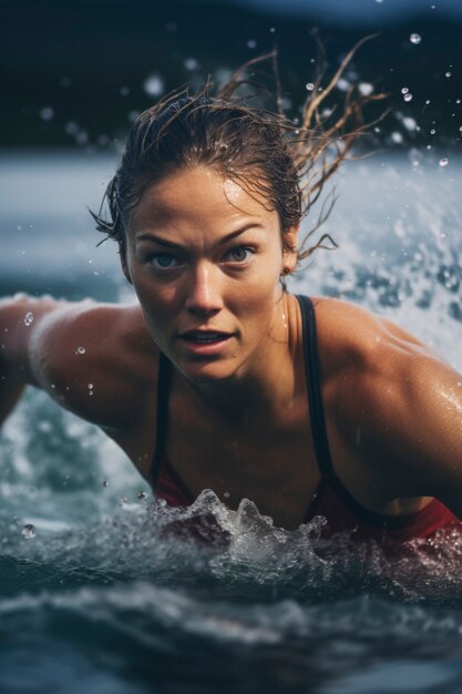 Primo piano sul nuoto dell'atleta