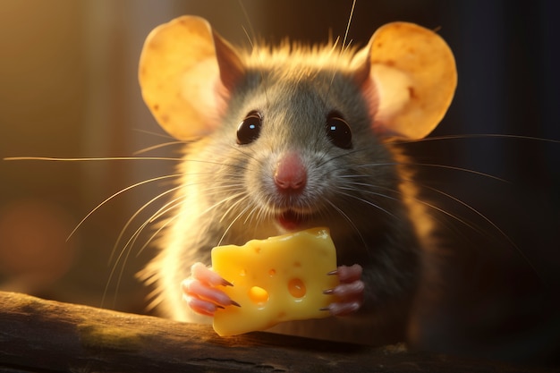 Primo piano sul ratto con formaggio