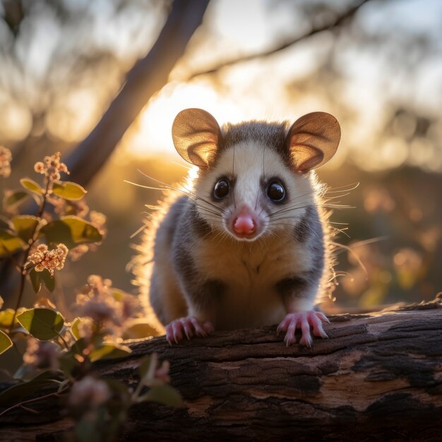 Primo piano sull'adorabile opossum in natura