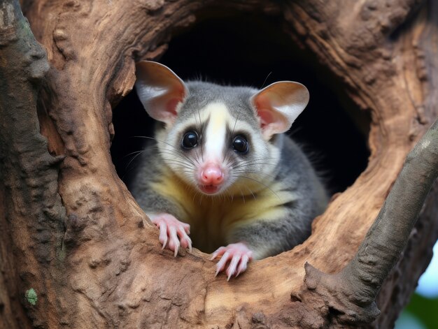 Primo piano sull'adorabile opossum in natura