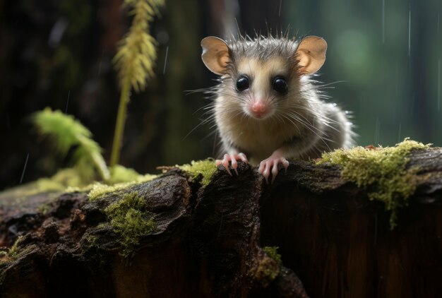 Primo piano sull'adorabile opossum in natura