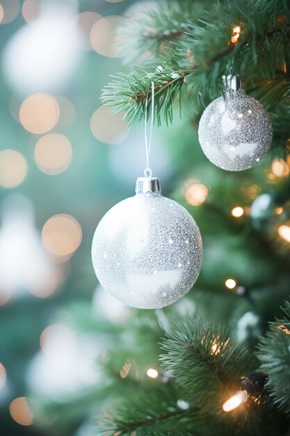 Primo piano sull'albero di Natale splendidamente decorato