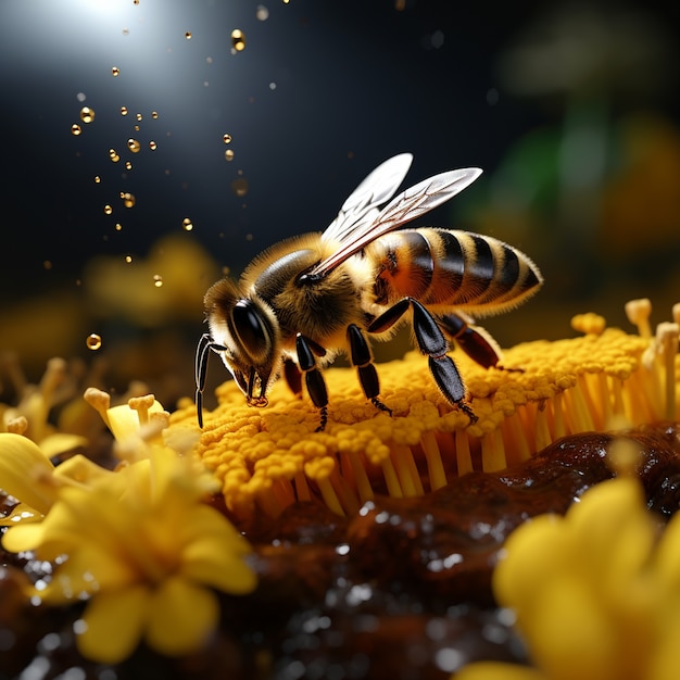 Primo piano sull'ape che raccoglie il nettare