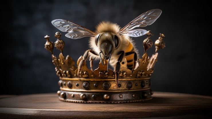 Foto gratuito primo piano sull'ape regina con corona