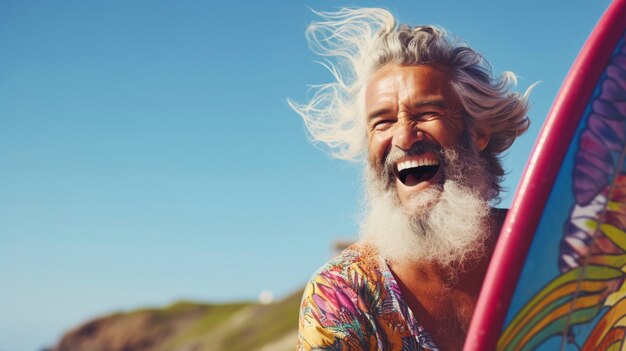 Primo piano sull'uomo sorridente in riva al mare