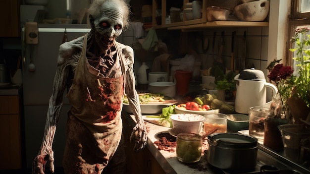 Primo piano sulla cucina degli zombie