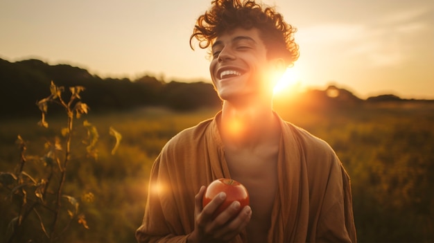 Primo piano sulla mela che mangia