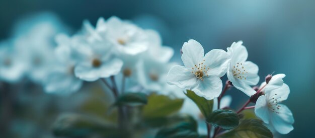 Primule di fiori su un bellissimo sfondo blu macro Immagine generata dall'IA