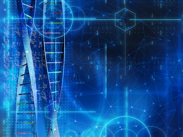 Priorità bassa medica 3D con fili e codice del DNA