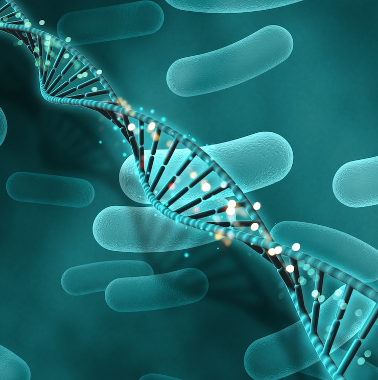 Foto gratuito priorità bassa medica 3d con i globuli e il filo del dna
