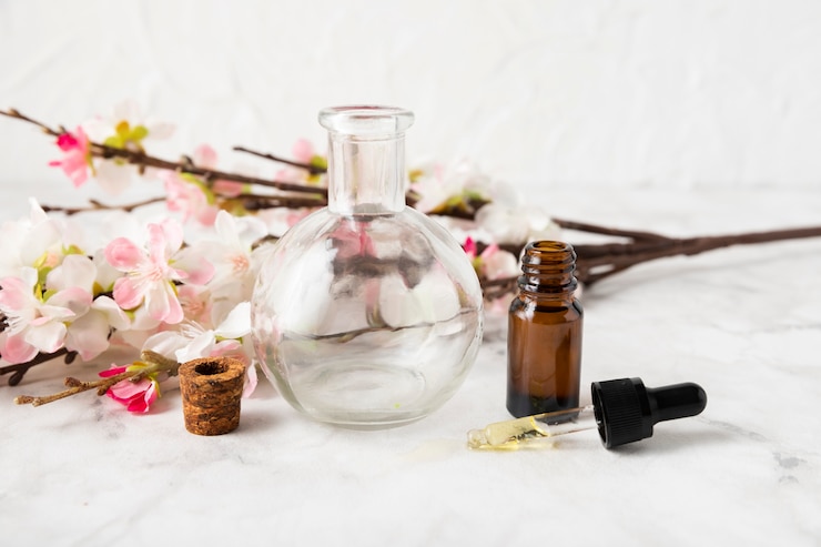 Foto gratuito prodotti per il corpo aromatici ad alto angolo