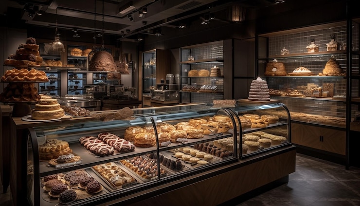 Foto gratuito prodotto di pasticceria da forno su ripiano in legno rustico generato da ai