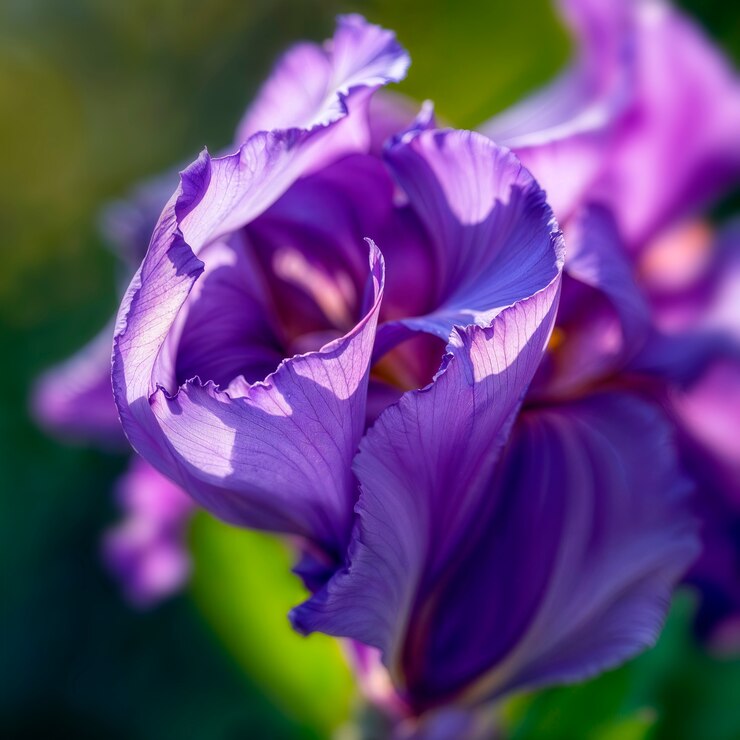 Foto gratuito prossimo piano di un bellissimo fiore d'iride viola in fiore