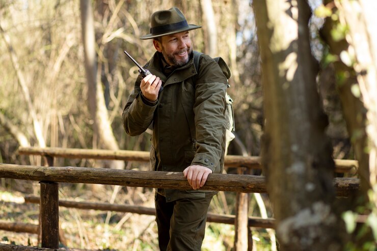 Foto gratuito prossimo piano sul ranger del parco nel bosco