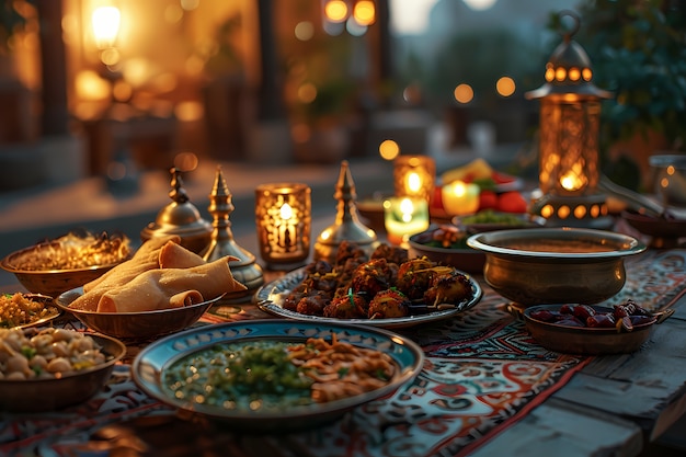 Prossimo piano sull'appetitoso pasto del Ramadan