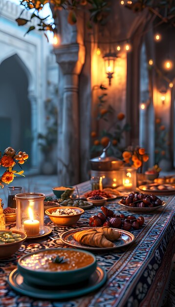 Prossimo piano sull'appetitoso pasto del Ramadan