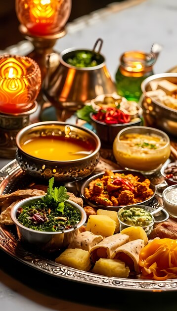 Prossimo piano sull'appetitoso pasto del Ramadan