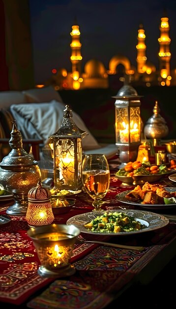 Prossimo piano sull'appetitoso pasto del Ramadan