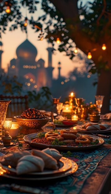 Prossimo piano sull'appetitoso pasto del Ramadan