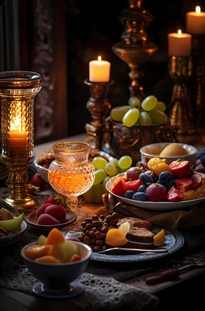 Prossimo piano sull'appetitoso pasto del Ramadan