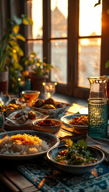 Prossimo piano sull'appetitoso pasto del Ramadan