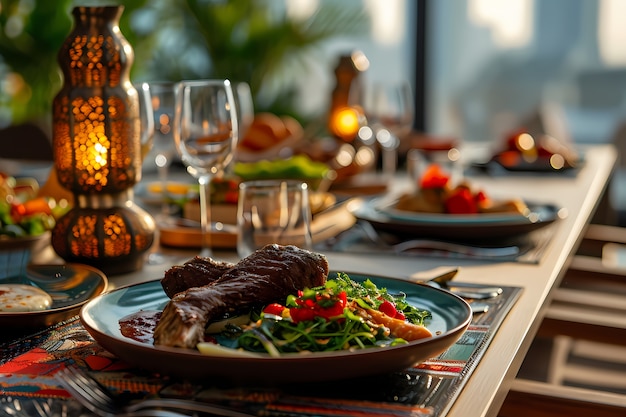 Prossimo piano sull'appetitoso pasto del Ramadan