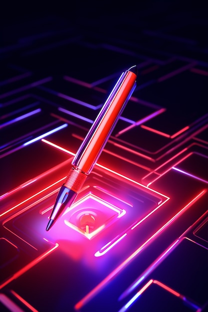 Prossimo piano sulla penna al neon