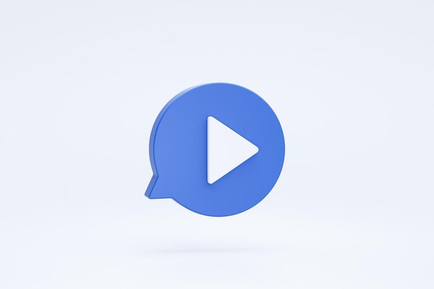 Pulsante Riproduci video o segno successivo o icona simbolo sul rendering 3d della chat vocale a bolle