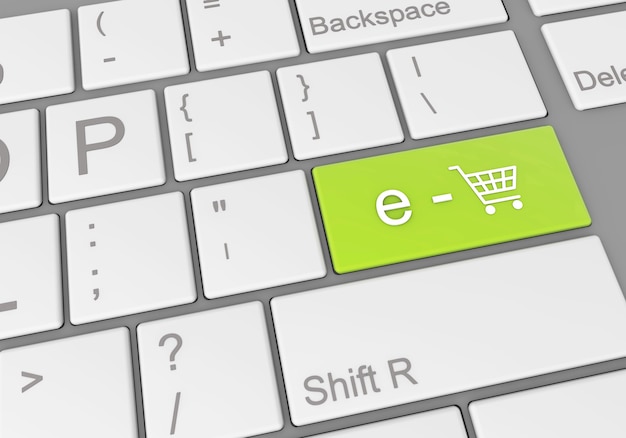 Pulsante speciale "e-commerce" sulla tastiera di un laptop