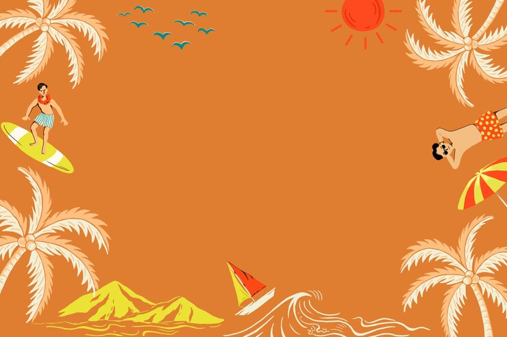 Foto gratuito quadro di isola tropicale con illustrazione di cartoni animati turistici