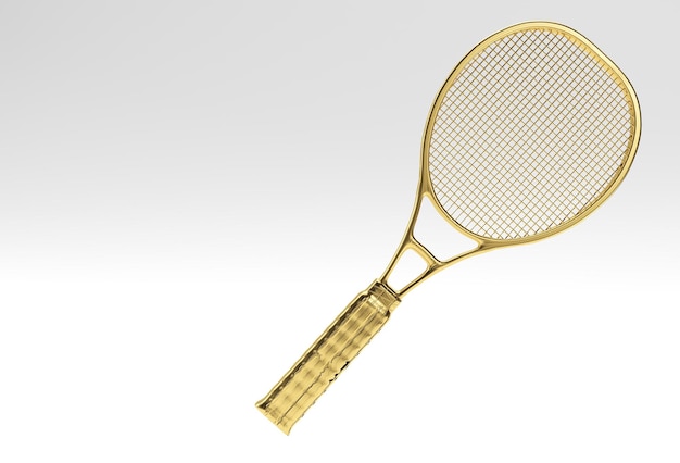 Racchetta da tennis dell'attrezzatura sportiva di rendering 3D con una palla su sfondo bianco
