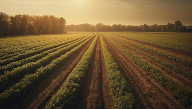 Raccolta del grano in un prato tranquillo al tramonto generato dall'intelligenza artificiale