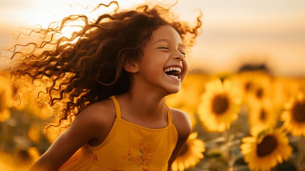 Ragazza di media foto che posa con i girasoli